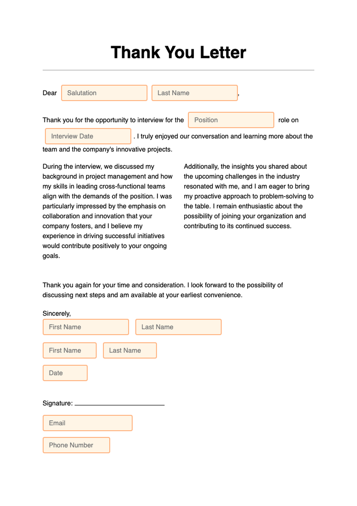 Professional thank you for interview letter template with fillable fields_variant_3